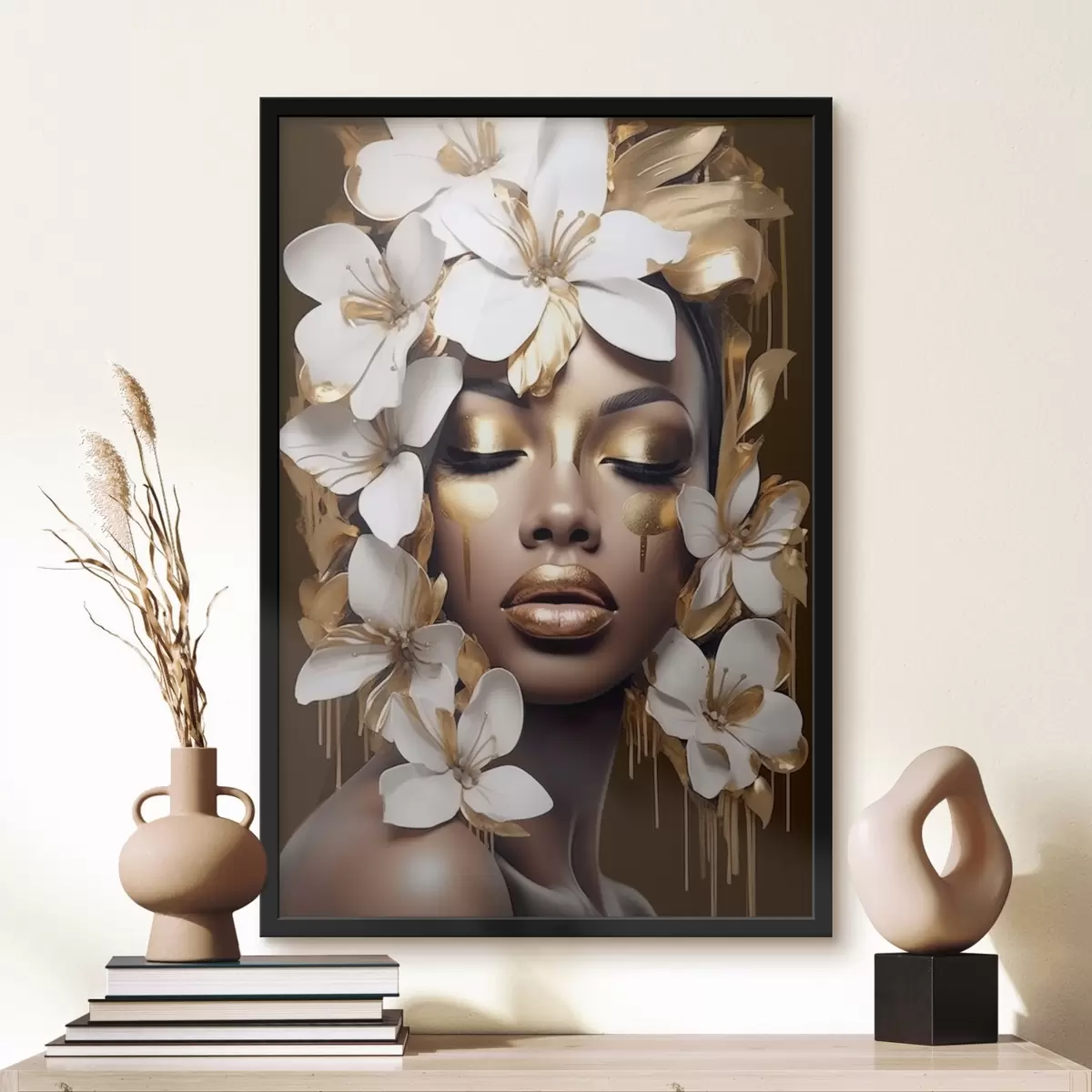 Poster Weibliches Porträt mit floralen Elementen f43417