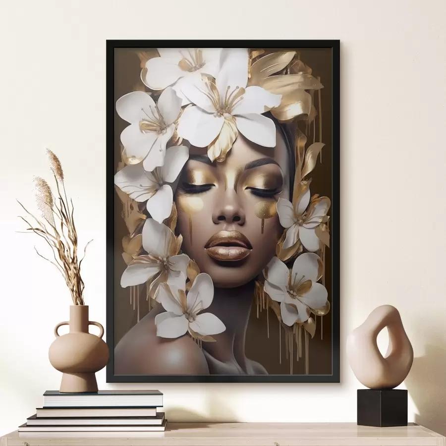 Fototapete Weibliches Porträt mit floralen Elementen f43417