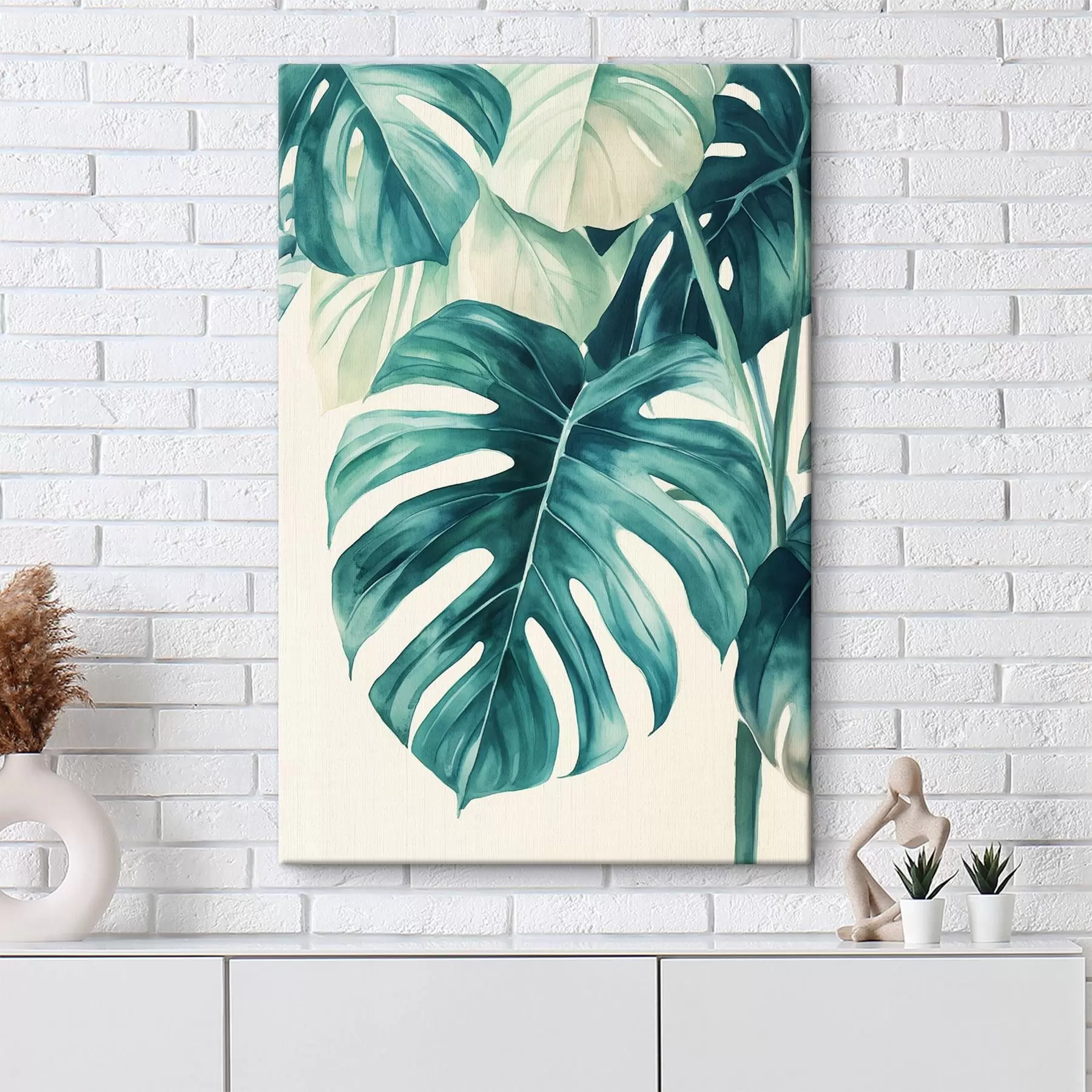 Wandbilder Monstera Palmenblätter, Aquarellstil, floral, tropisch s43507