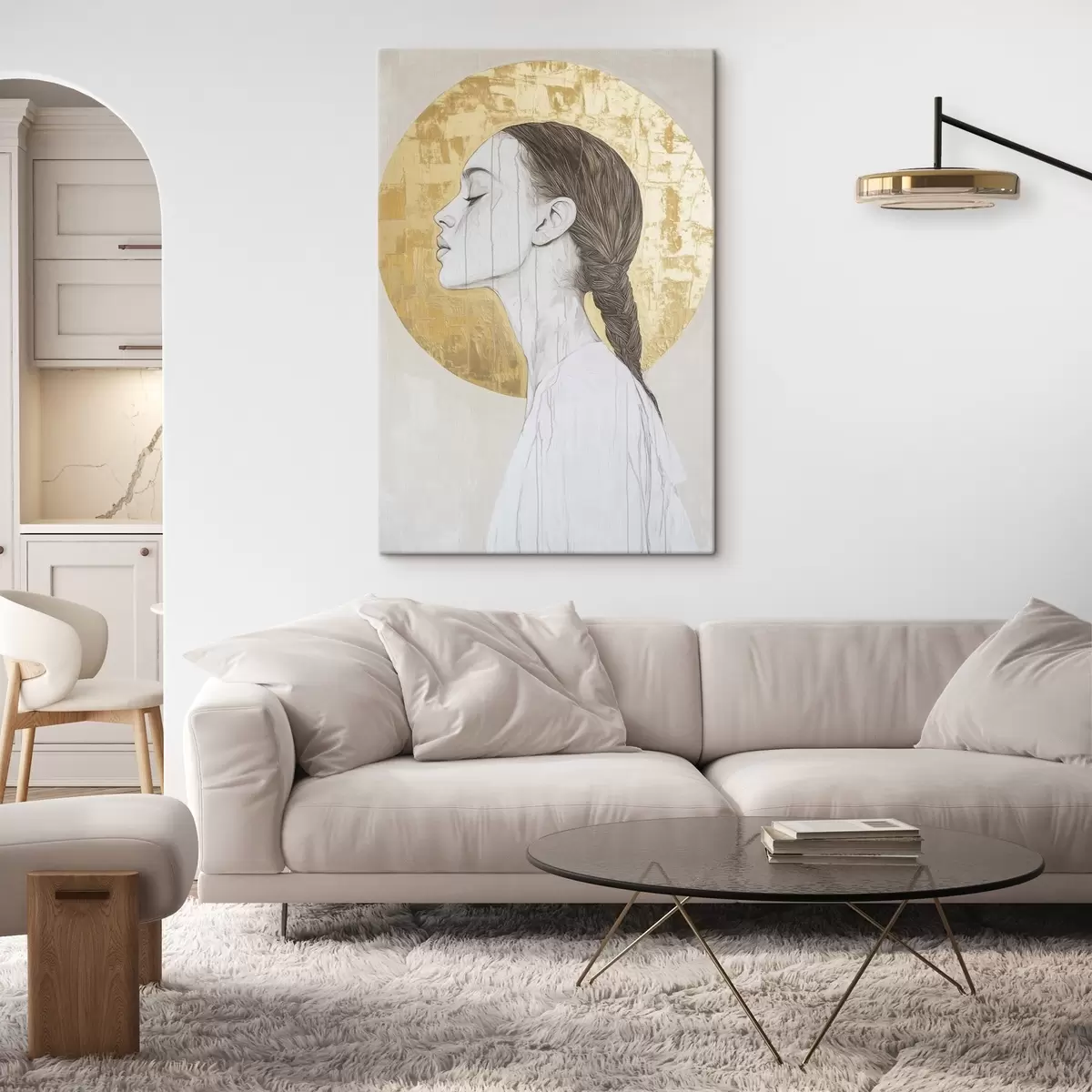 Wandbilder Frau Porträt, Minimalismus, Acryl-Stil, beige Farben s43504