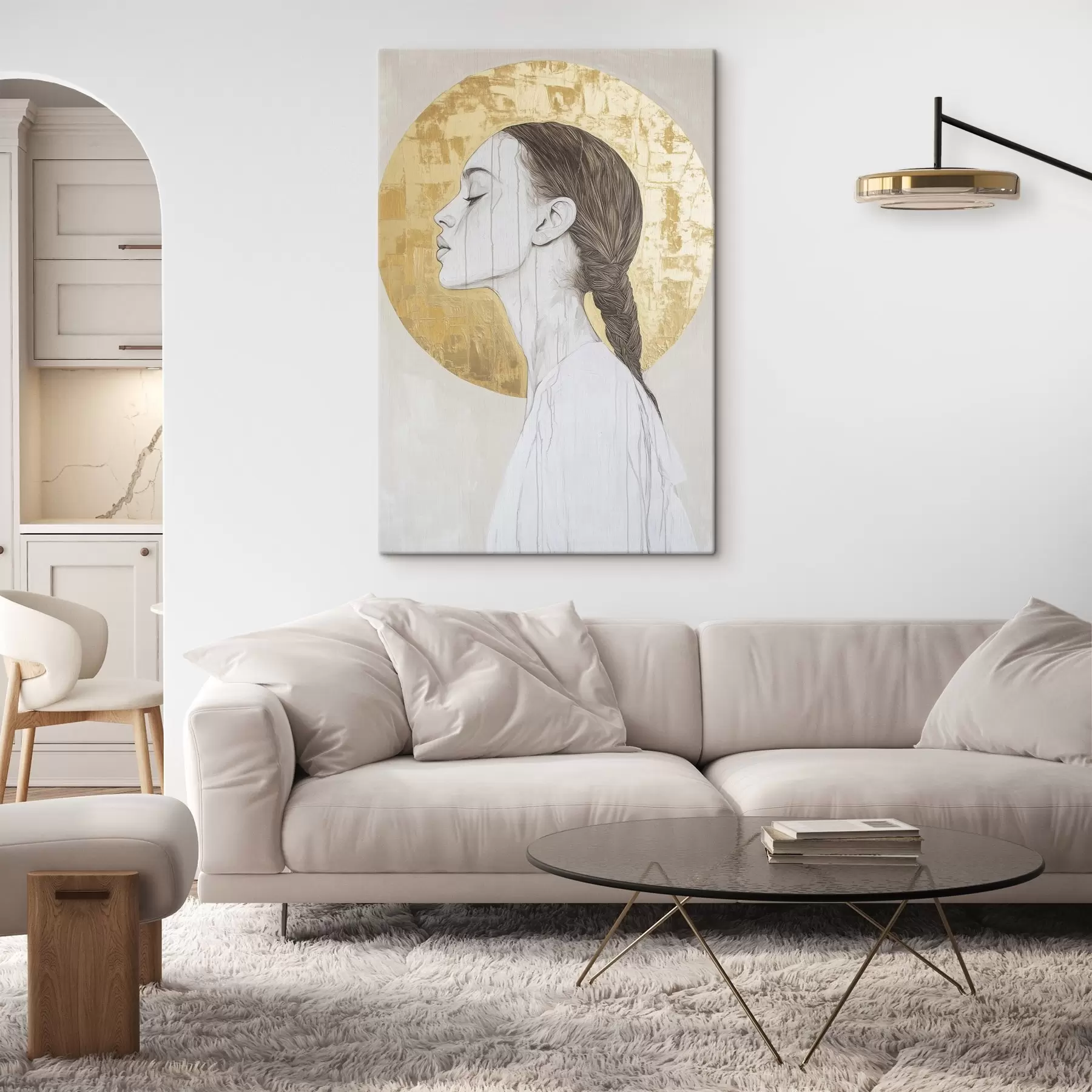 Fototapete Frau Porträt, Minimalismus, Acryl-Stil, beige Farben s43504