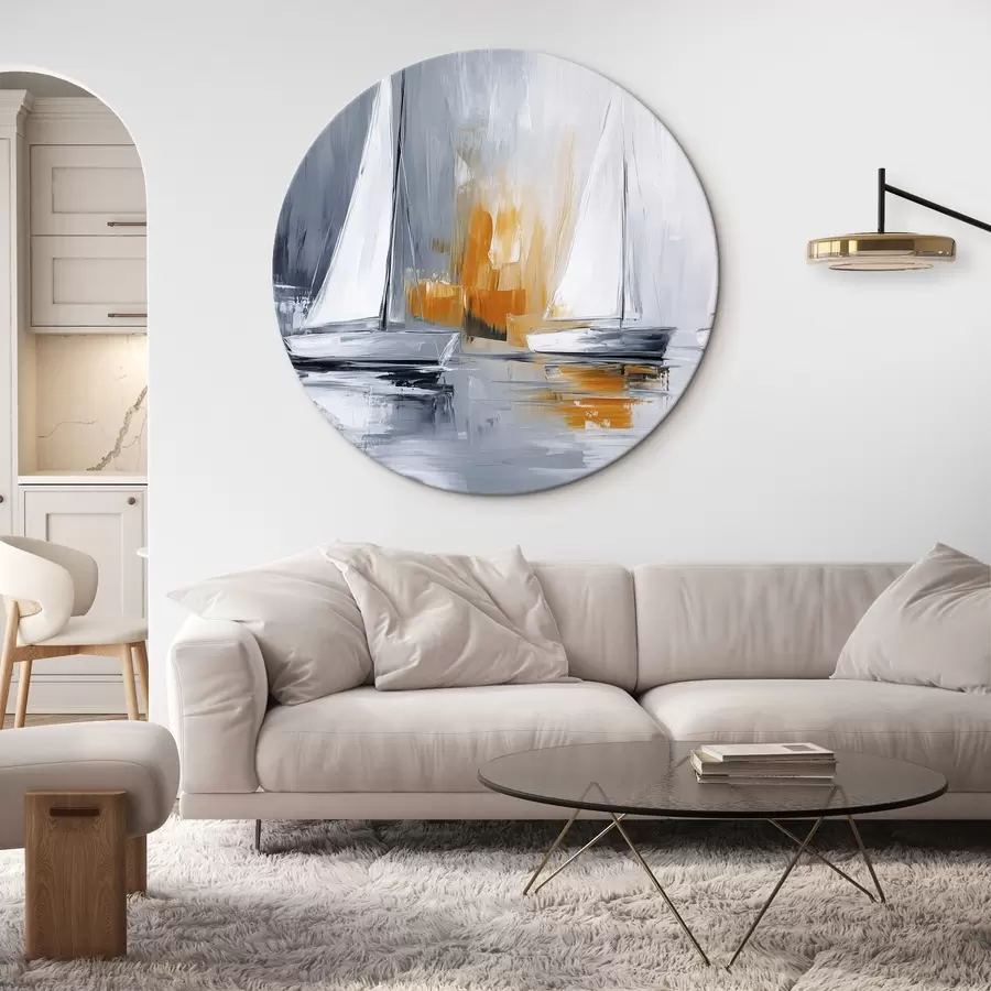 Wandbilder Segelboote, Abstraktion, Zeichnung im Acrylstil, grau und orange r43499
