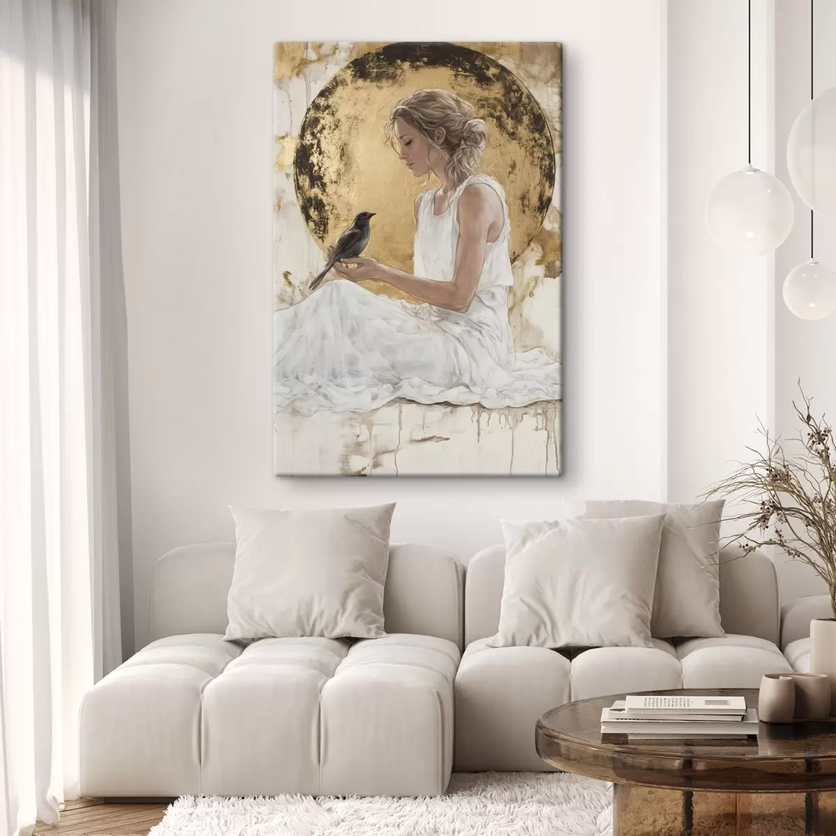 Wandbilder Schöne Frau mit Vogel, Griechenland, Acryl-Stil Zeichnung s43503