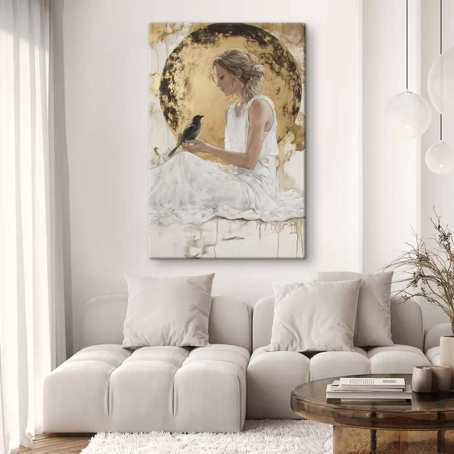 Wandbilder Schöne Frau mit Vogel, Griechenland, Acryl-Stil Zeichnung s43503