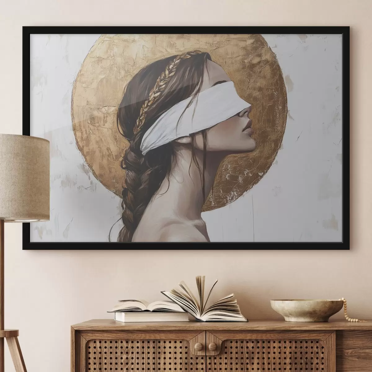 Poster Frau mit Augenbinde, Griechenland, Zeichnung im Acrylstil f43502