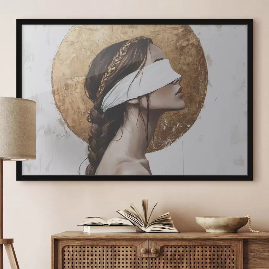 Fototapete Frau mit Augenbinde, Griechenland, Zeichnung im Acrylstil f43502