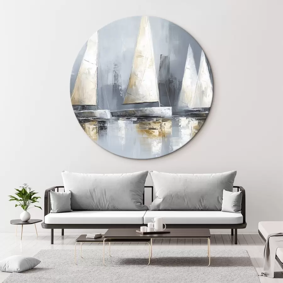 Wandbilder Segelboote mit Spiegelungen im Wasser, Ölzeichnung, graue Farben r43506