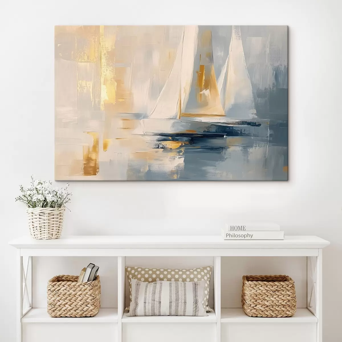 Wandbilder Abstraktion mit den Segelbooten im Meer, Acryl-Stil, Sonnenuntergang s43500