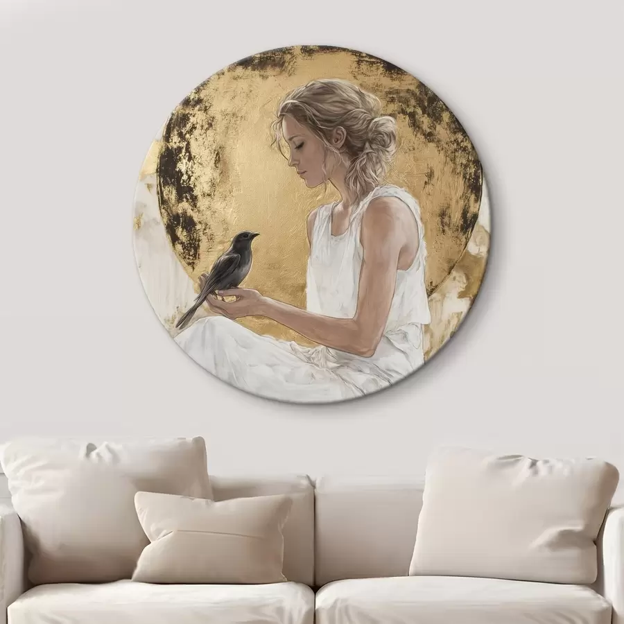 Wandbilder Schöne Frau mit Vogel, Griechenland, Acryl-Stil Zeichnung r43503