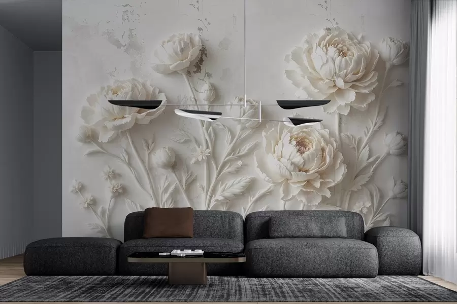 Fototapete Blumen auf einem konkreten Hintergrund Grunge-Stil w03553