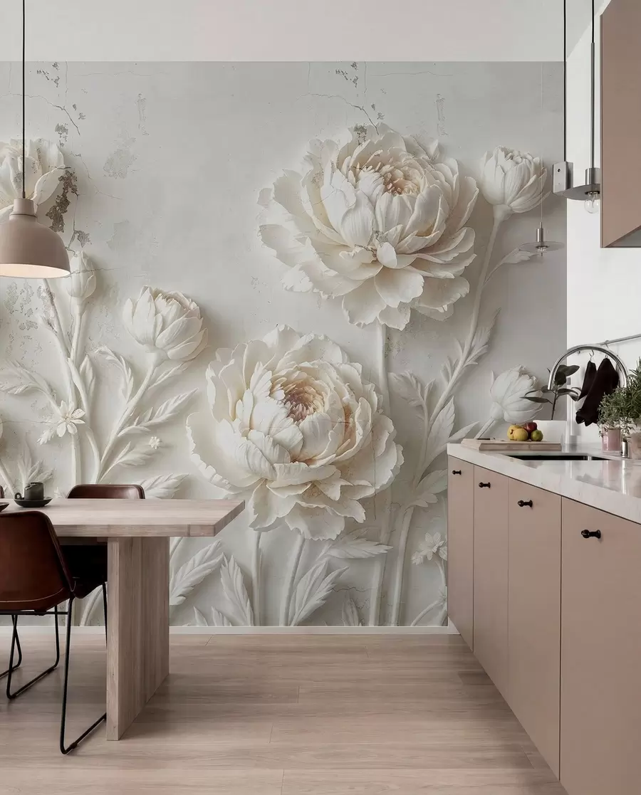 Fototapete Blumen auf einem konkreten Hintergrund Grunge-Stil w03553
