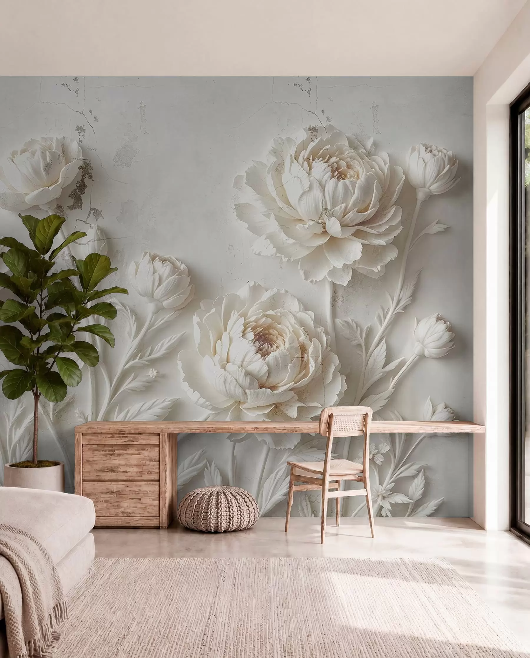 Fototapete Blumen auf einem konkreten Hintergrund Grunge-Stil w03553