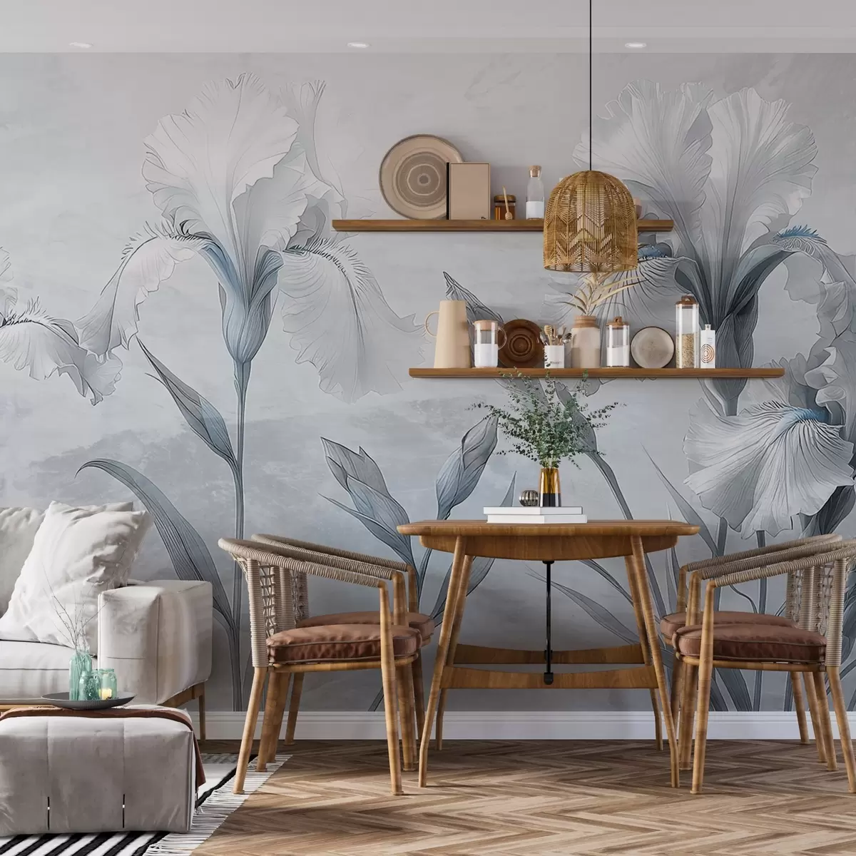 Fototapete Zarte Iriszeichnung an der Wand w03556v2