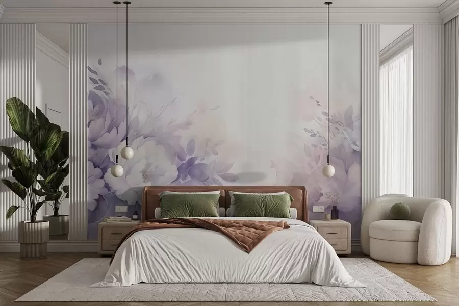 Fototapete Große zarte fliederfarbene Blumen, Nachahmung eines Aquarells w08946