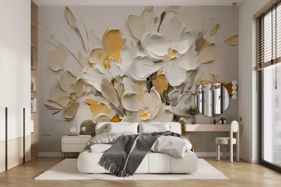 Fototapete Abstrakte volumetrische Blumen im Stil der Ölmalerei w03582v2
