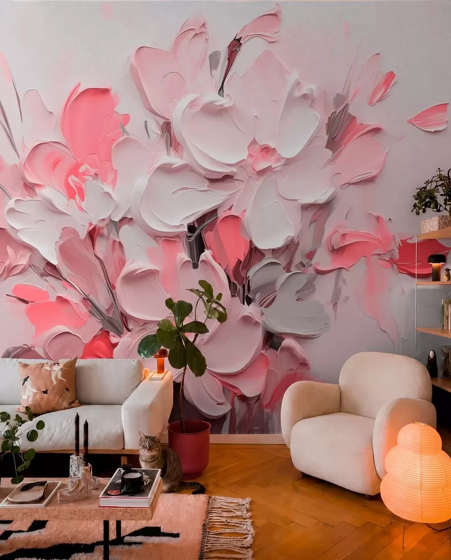 Fototapete Abstrakte volumetrische Blumen im Stil der Ölmalerei w03582v3