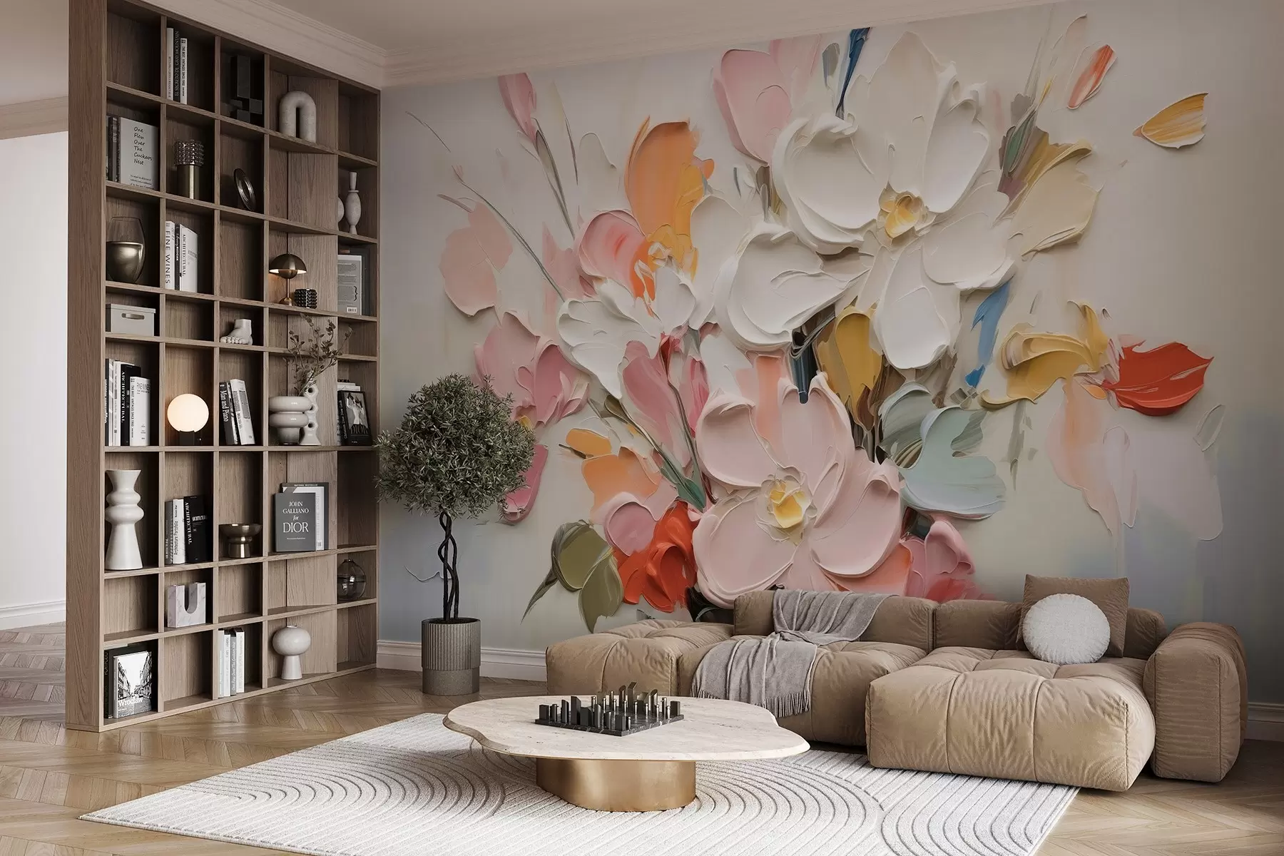 Fototapete Abstrakte volumetrische Blumen im Stil der Ölmalerei w03582