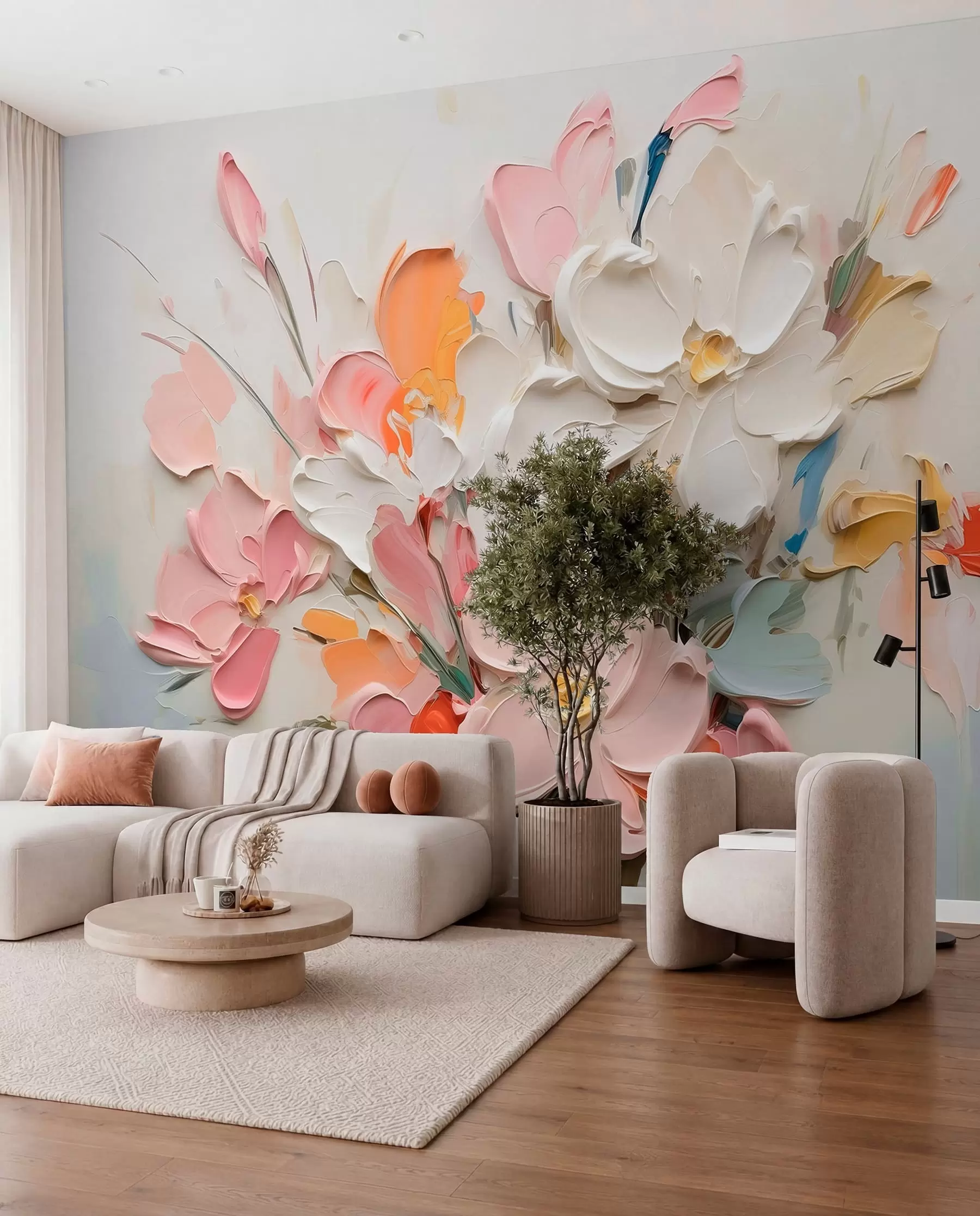 Fototapete Abstrakte volumetrische Blumen im Stil der Ölmalerei w03582