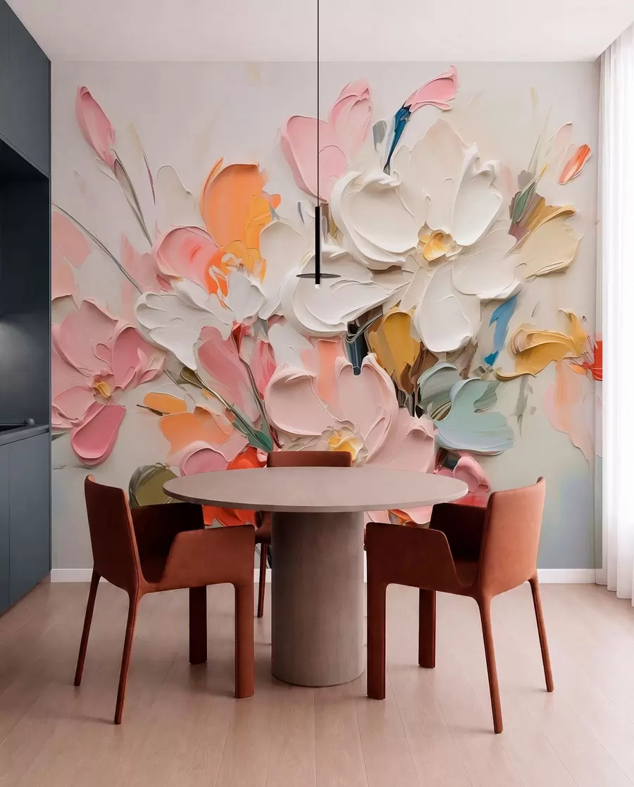 Fototapete Abstrakte volumetrische Blumen im Stil der Ölmalerei w03582