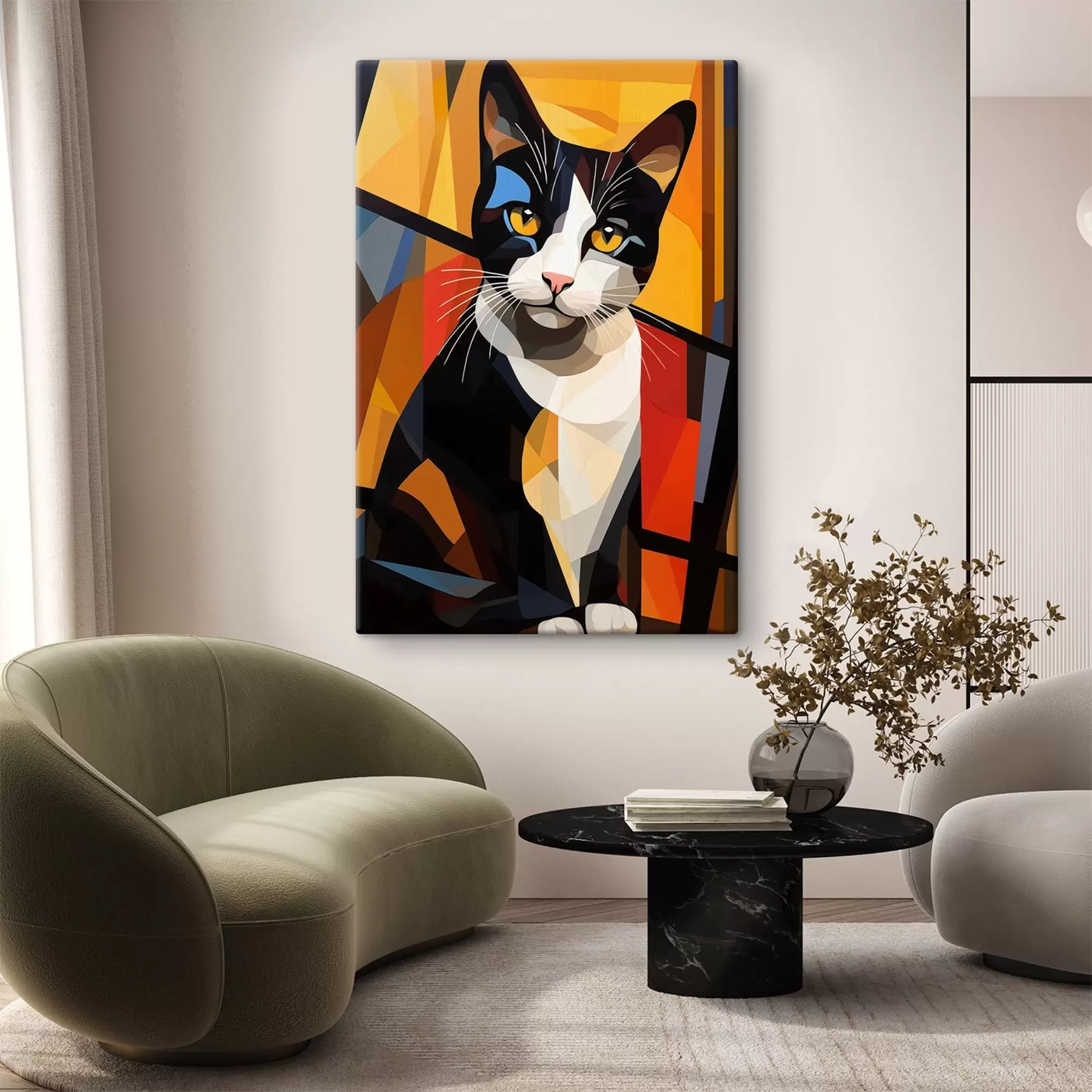 Wandbilder Bunte abstrakte Katze Porträt Kunst s43528