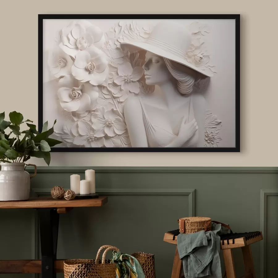 Fototapete Nachgeahmtes Flachrelief einer Frau mit Hut f43547