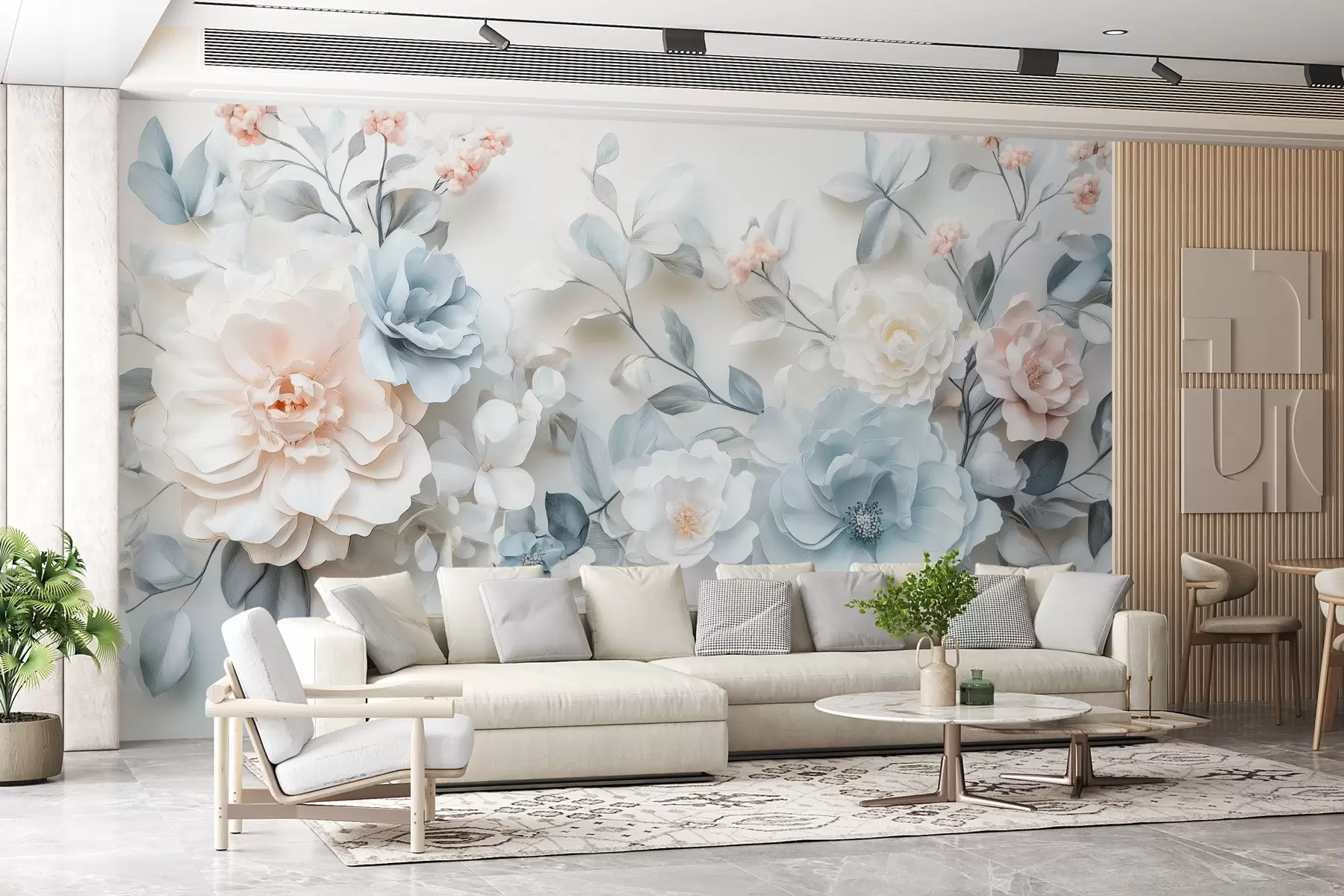 Fototapete zarte, luftige Blumen mit Volumeneffekt im Stil der Ölmalerei w03457