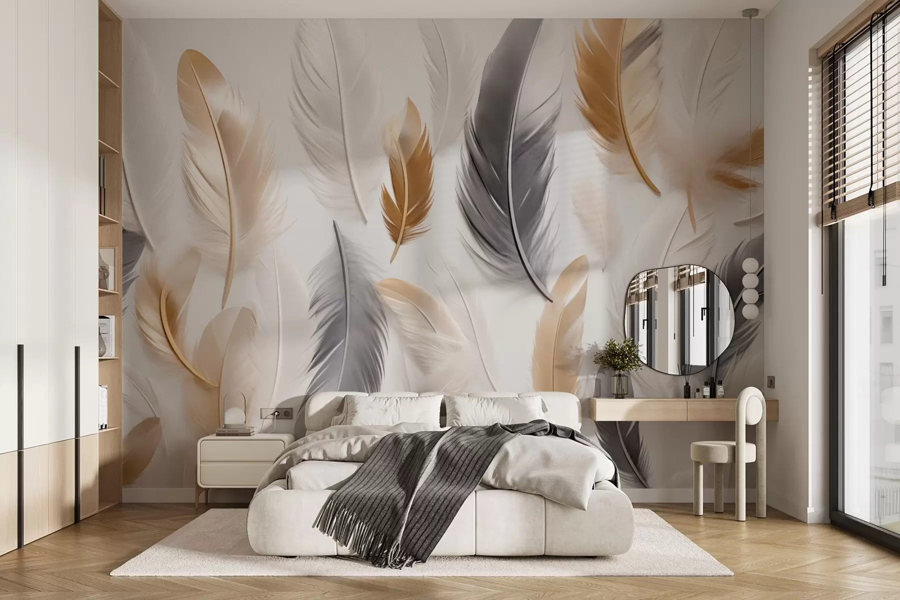 Fototapete Beige-graue Federn in sanften, ruhigen Tönen w08955