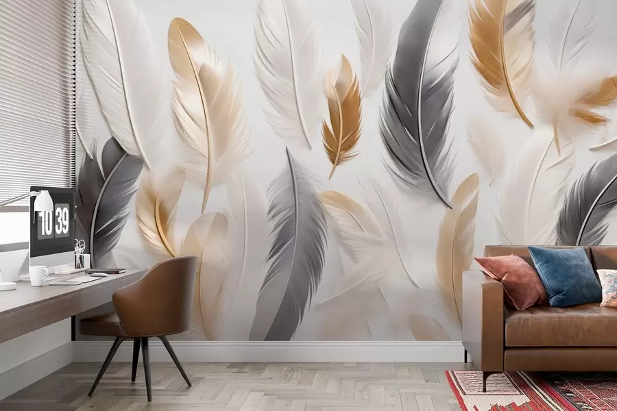 Fototapete Beige-graue Federn in sanften, ruhigen Tönen w08955