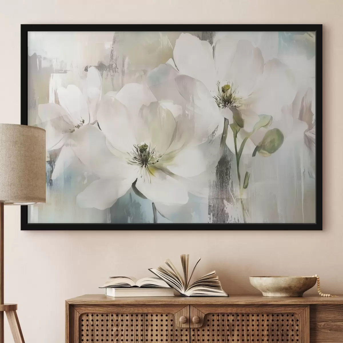 Poster Weiße Blumen in Ölfarbenstil f43903