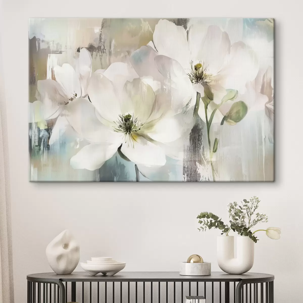 Wandbilder Weiße Blumen in Ölfarbenstil s43903