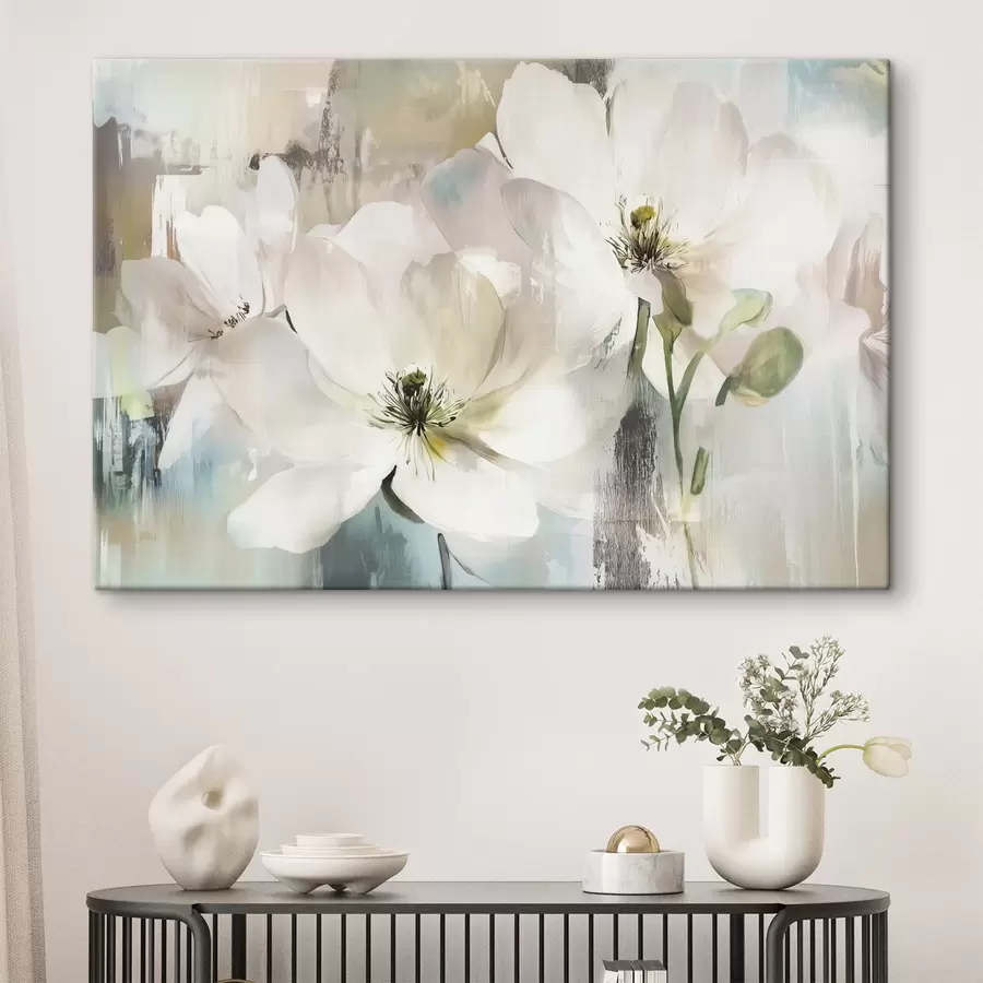 Wandbilder Weiße Blumen in Ölfarbenstil s43903