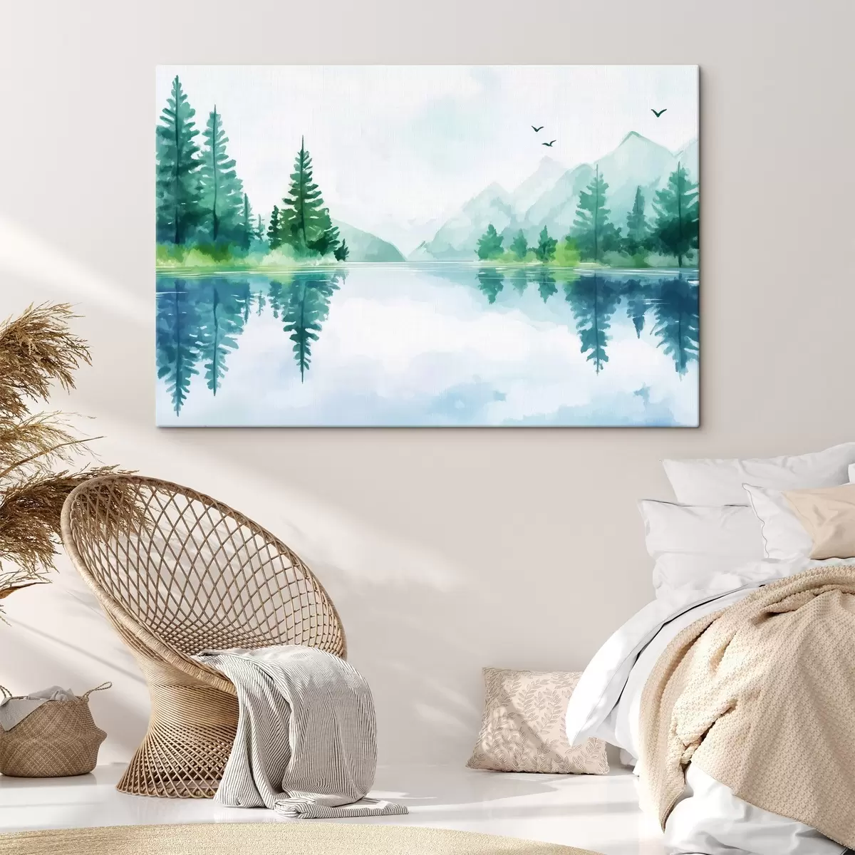 Wandbilder See in der Nähe des Berges in Aquarell-Stil s43922