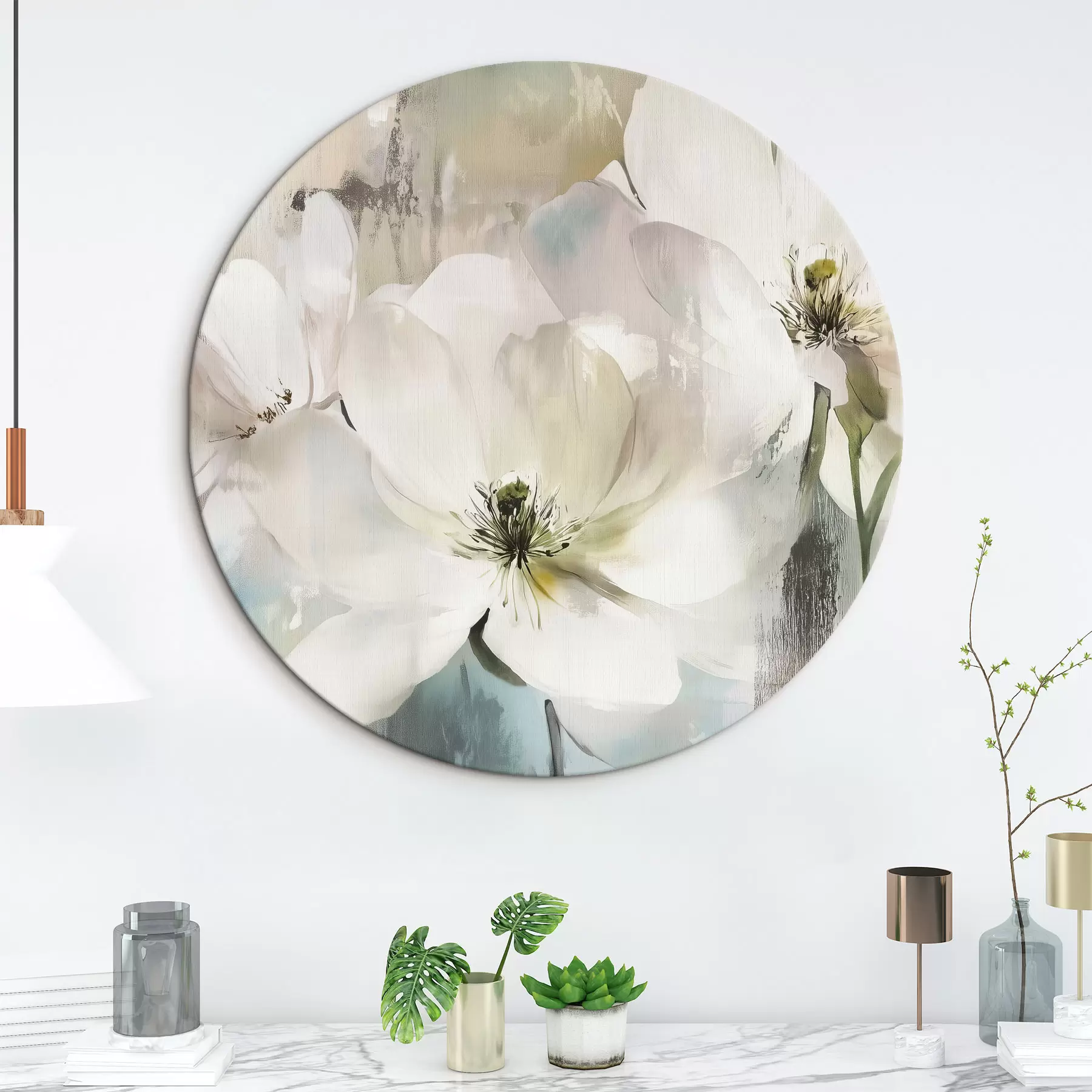 Wandbilder Weiße Blumen in Ölfarbenstil r43903