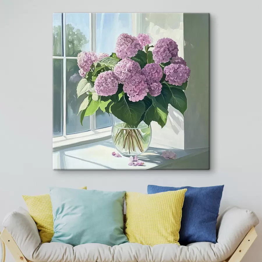 Wandbilder Violetter Blumenstrauß am Fenster s43906