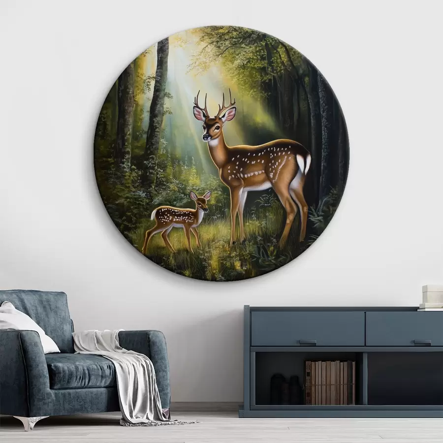 Wandbilder Hirsch und Rehkitz im Wald r43915