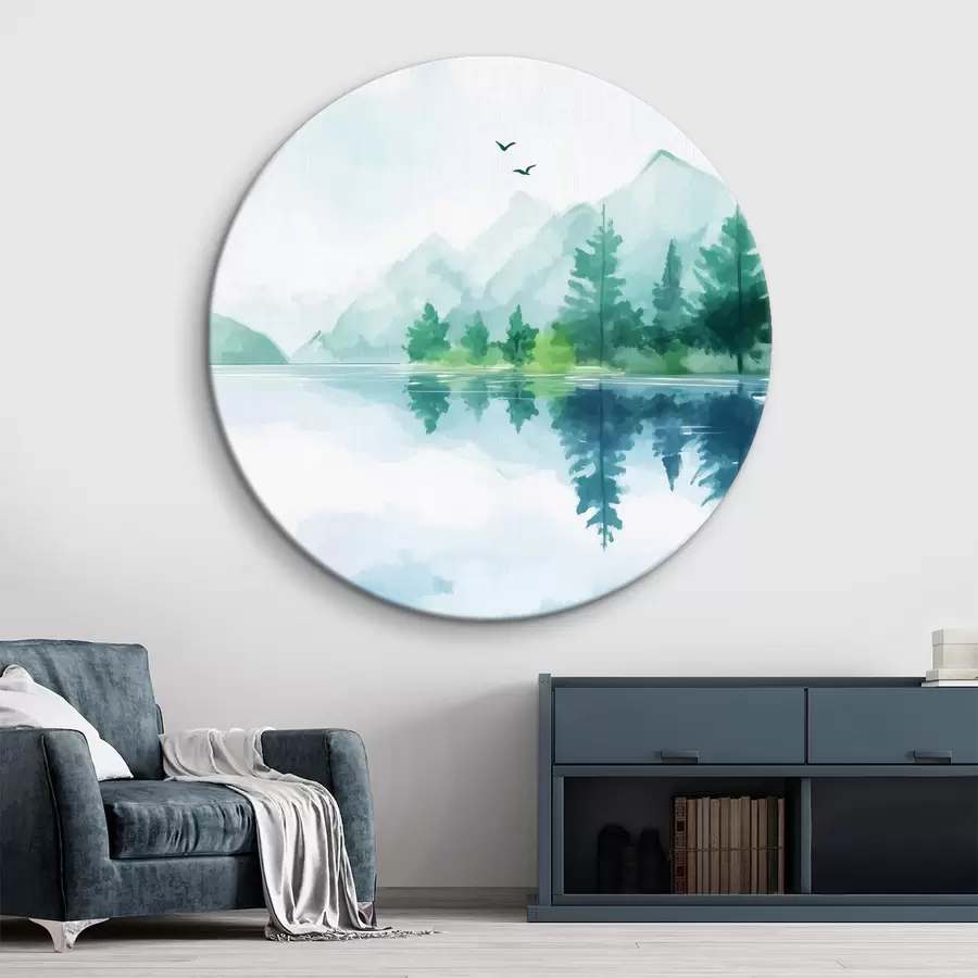 Wandbilder See in der Nähe des Berges in Aquarell-Stil r43922