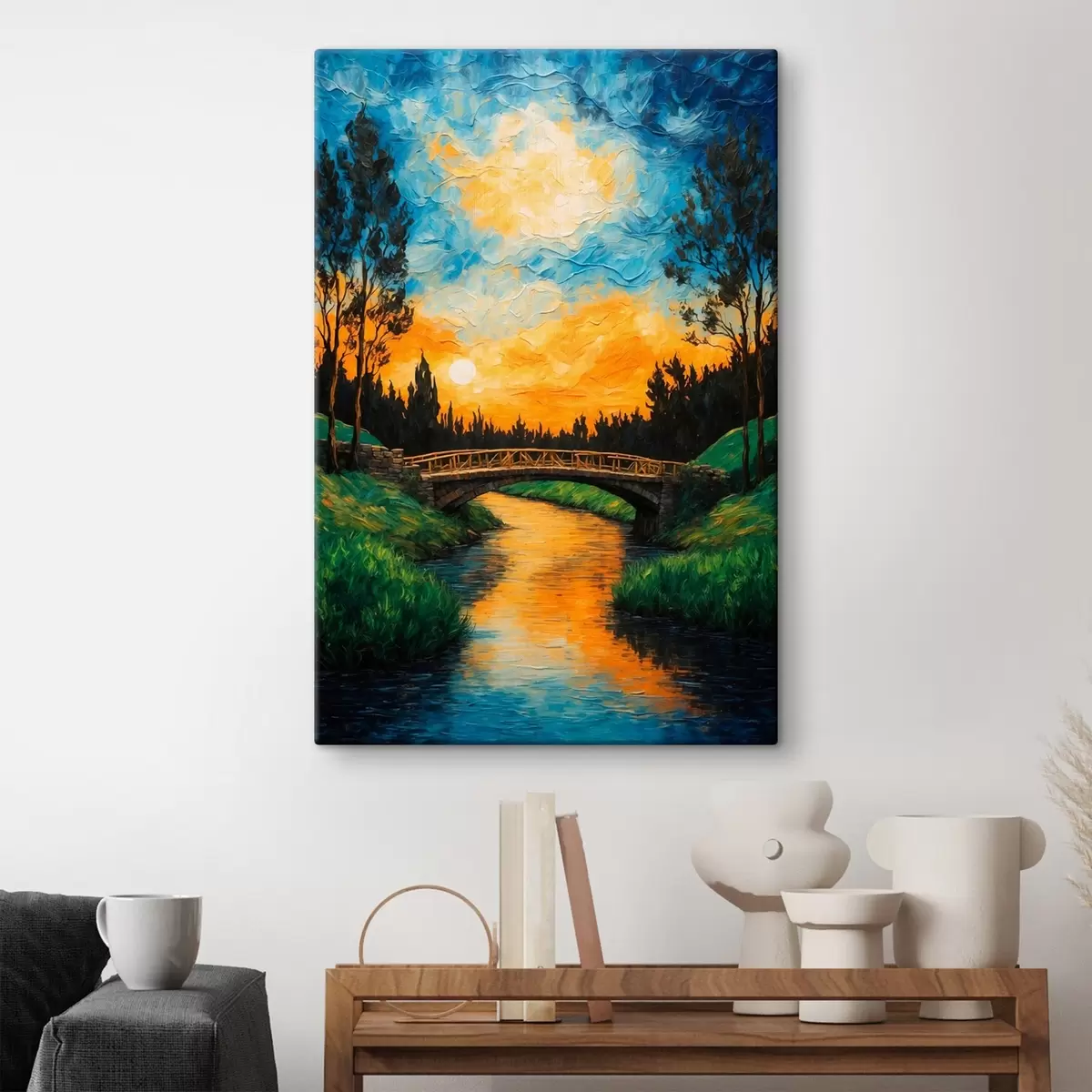 Wandbilder Brücke im Wald in Acrylmalerei Stil s43868