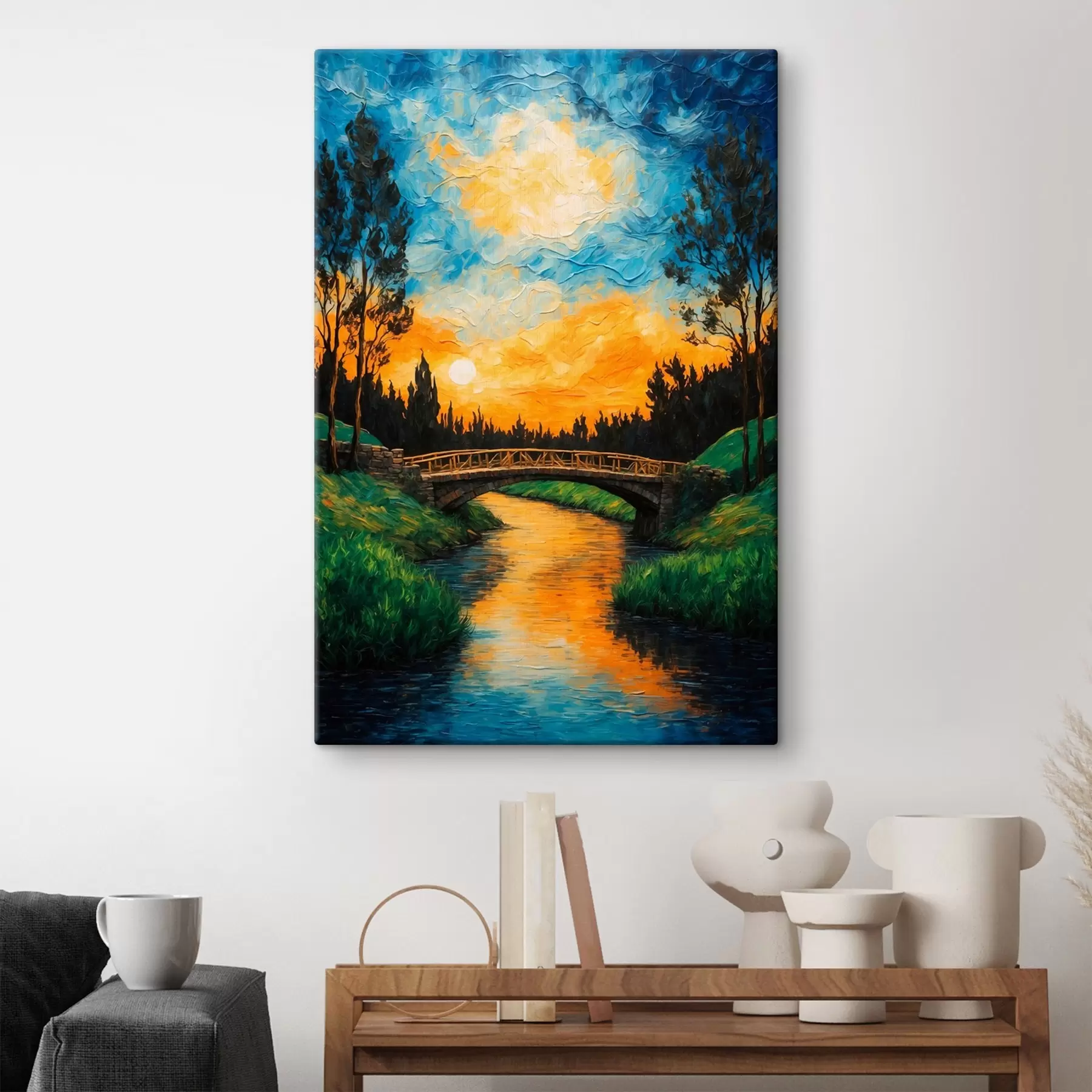Wandbilder Brücke im Wald in Acrylmalerei Stil s43868