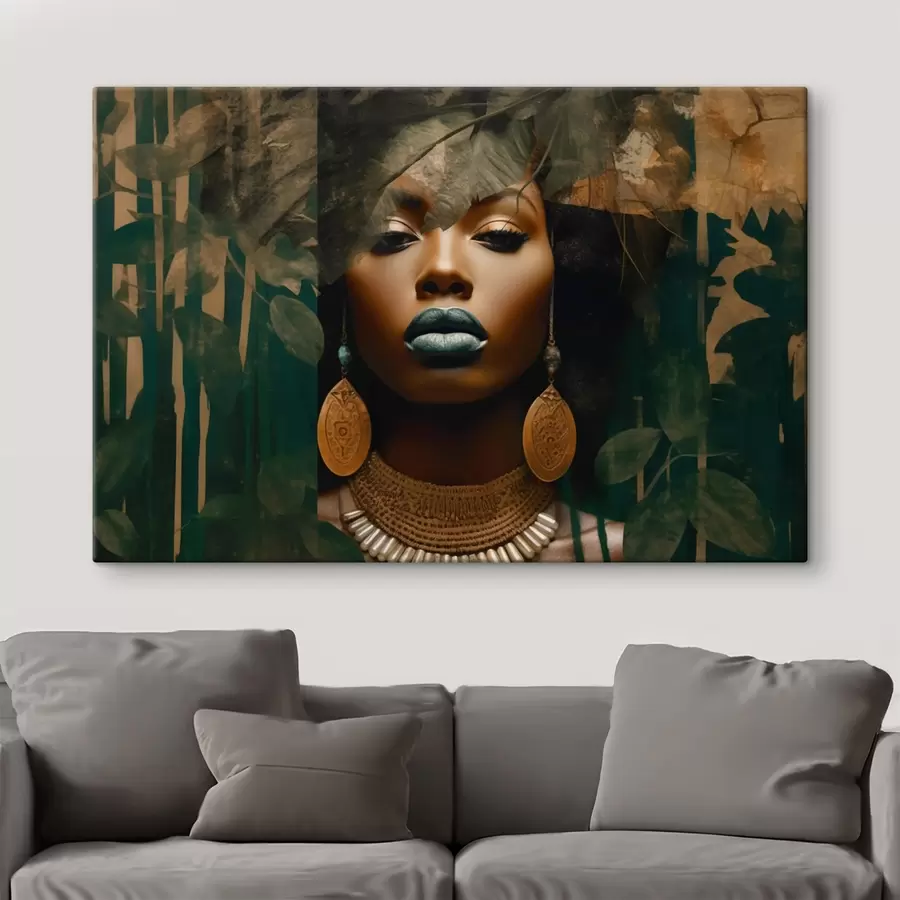 Wandbilder Gesicht eines Mädchens auf abstraktem Waldhintergrund s43466