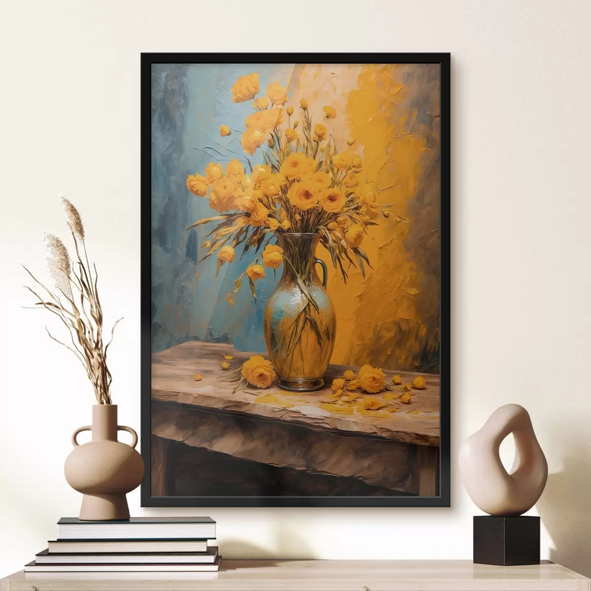Poster Gelbe Blumen in einer Vase auf einem Tisch f43462