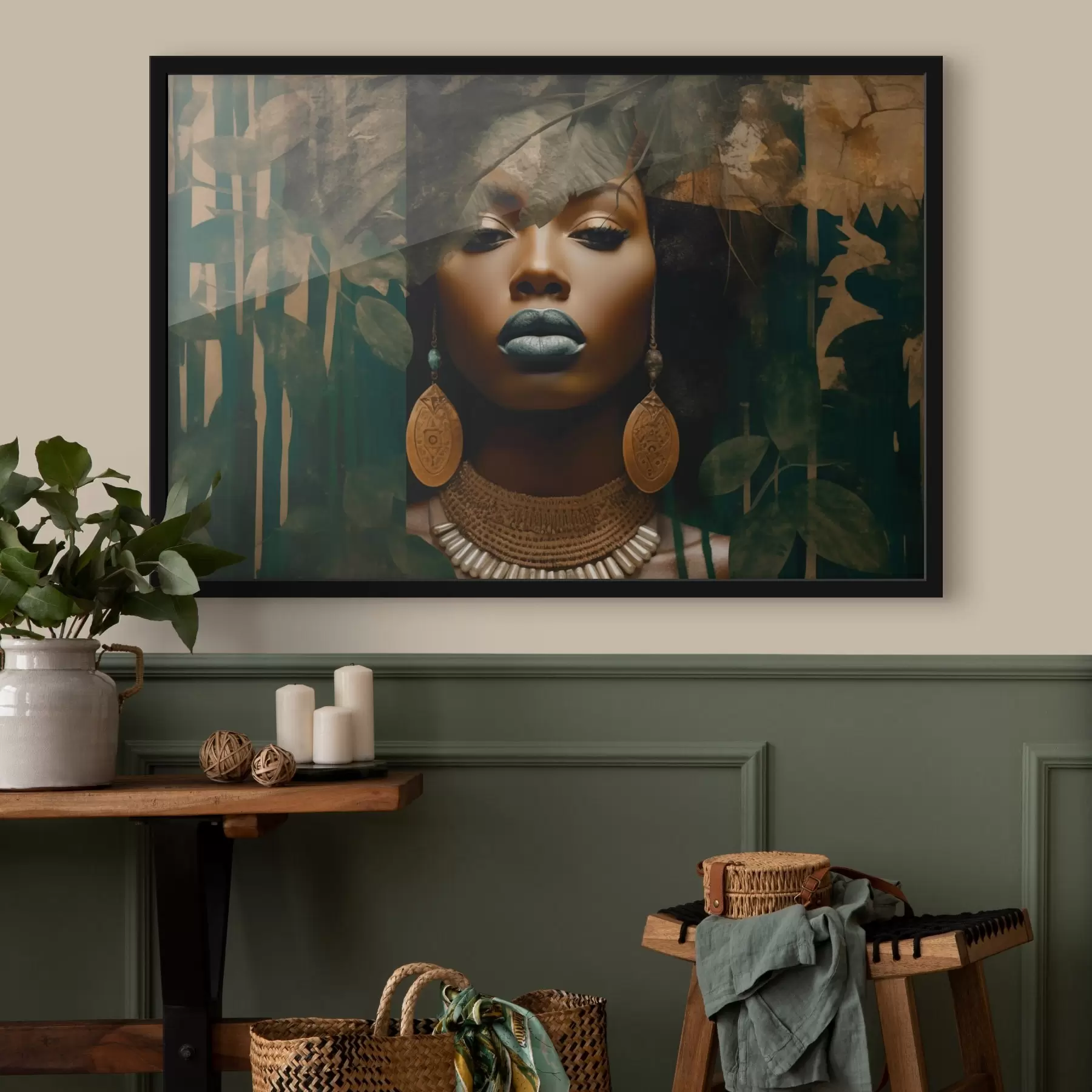 Fototapete Gesicht eines Mädchens auf abstraktem Waldhintergrund f43466