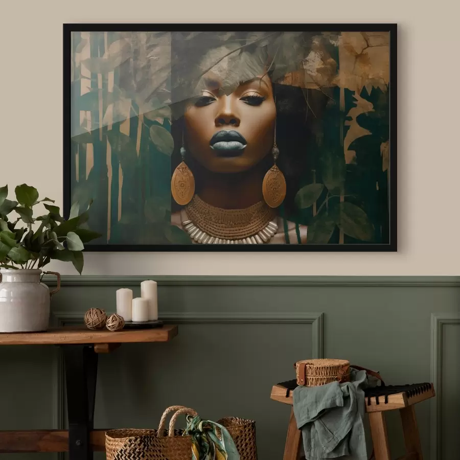 Fototapete Gesicht eines Mädchens auf abstraktem Waldhintergrund f43466