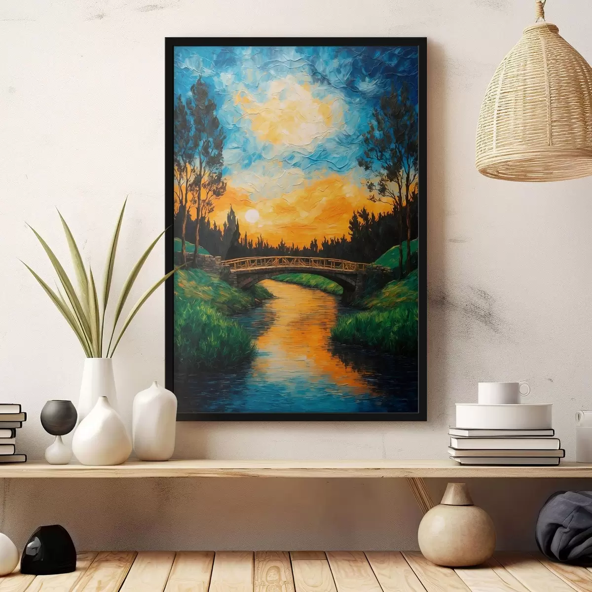 Poster Brücke im Wald in Acrylmalerei Stil f43868