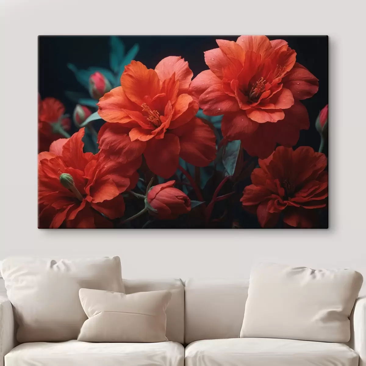 Wandbilder Rote Blumen auf dunklem Hintergrund s43877