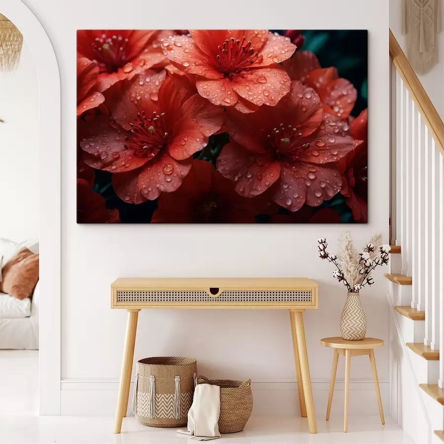 Wandbilder Rote Blumen mit Tautropfen s43878