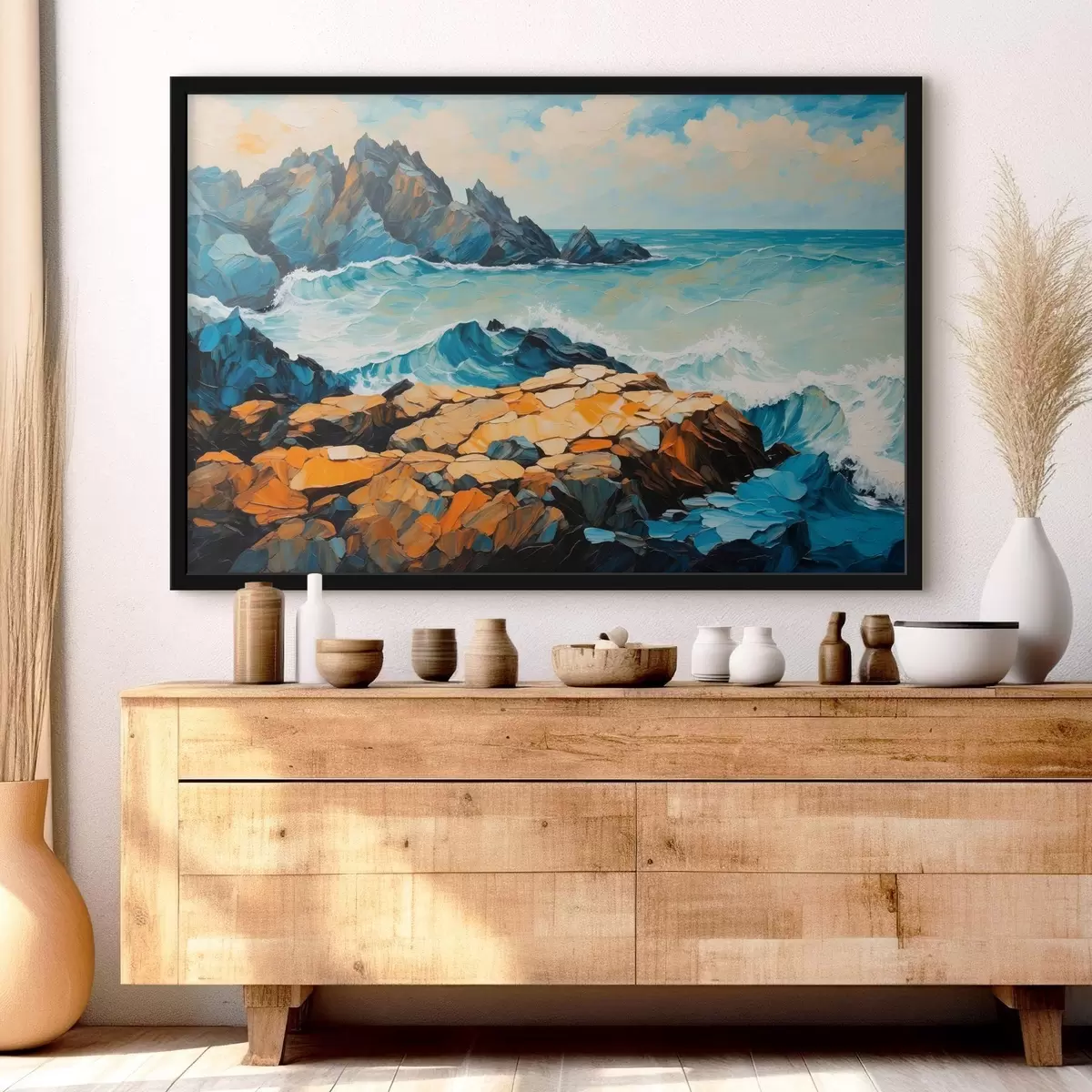 Poster Wellen prallen auf Felsen f43458