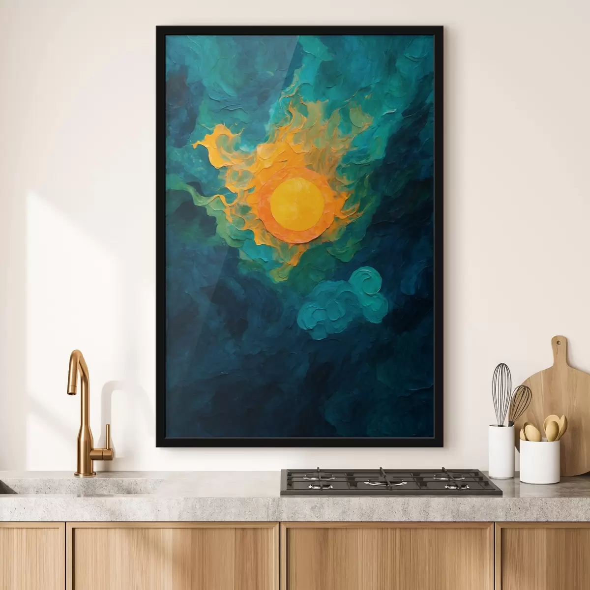 Poster Sonne auf dunklem Hintergrund im Stil der Ölmalerei f43459