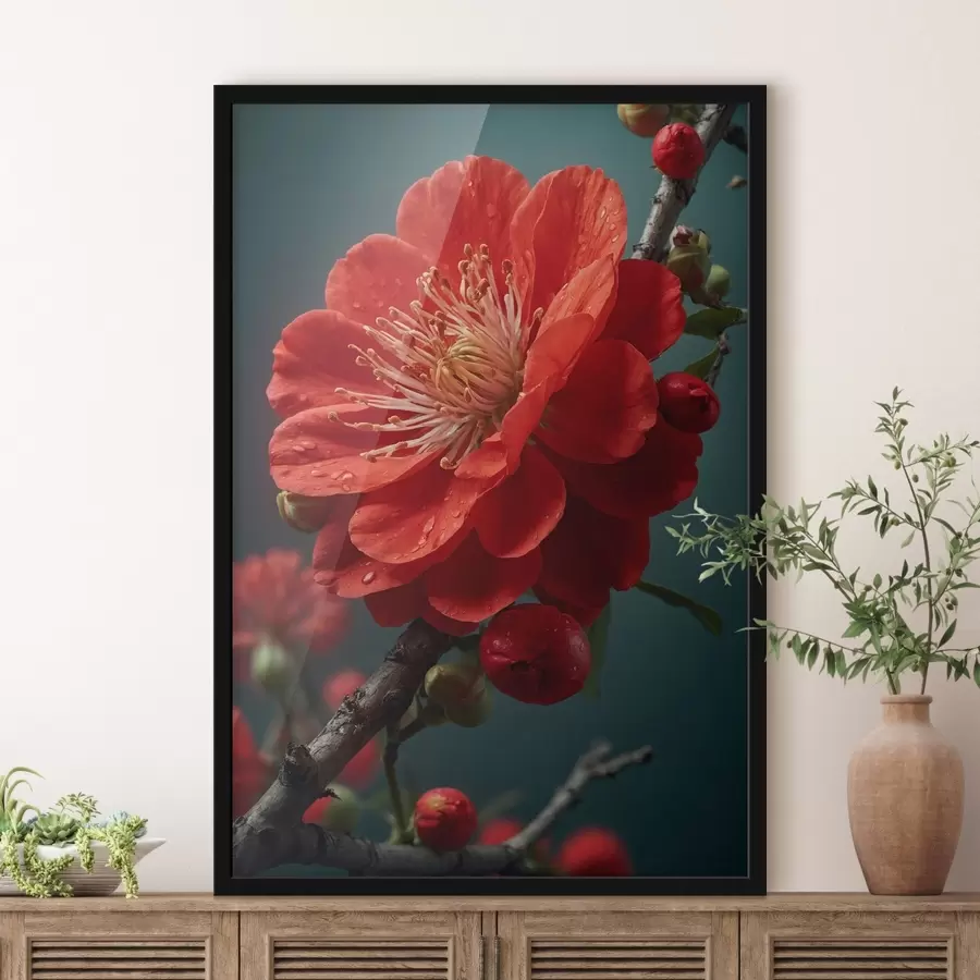 Fototapete Rote Blume auf einem Zweig f43876