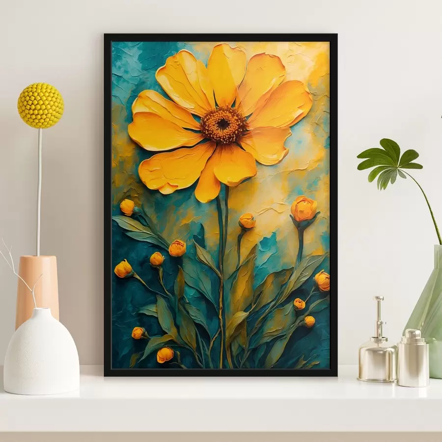 Fototapete Gelbes Gänseblümchen im Stil der Ölmalerei f43870