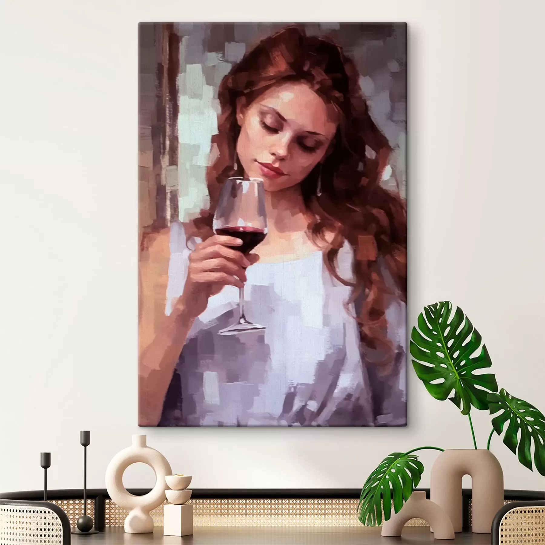 Wandbilder Mädchen mit Wein s43936